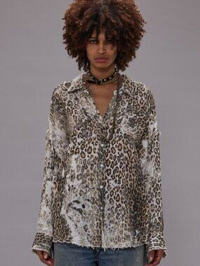 R13 NWOT Shredded cotton leopard print shirt S